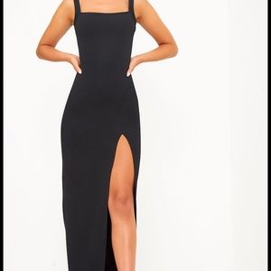 Black Straight Neck Maxi Dress